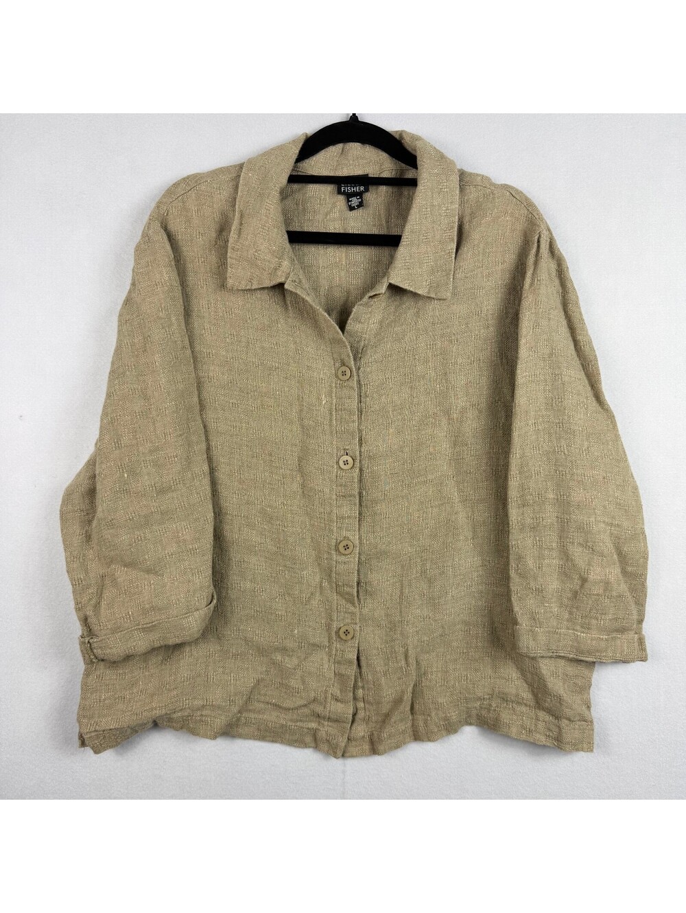 Eileen Fisher Natural Linen Button Front Shirt Sz L Oversized Minimalist Top